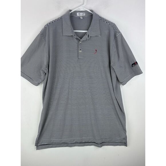 Peter Millar Summer Comfort Golf Polo Shirt Men XL Navy Blue Striped Embroidered - Picture 2 of 12